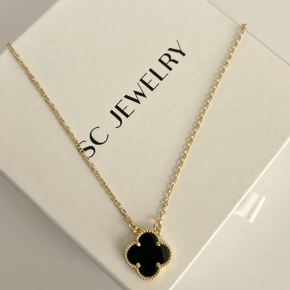 Last 1🔥Black Clover Necklace Double Sided Gold Color Chain Four Leaf